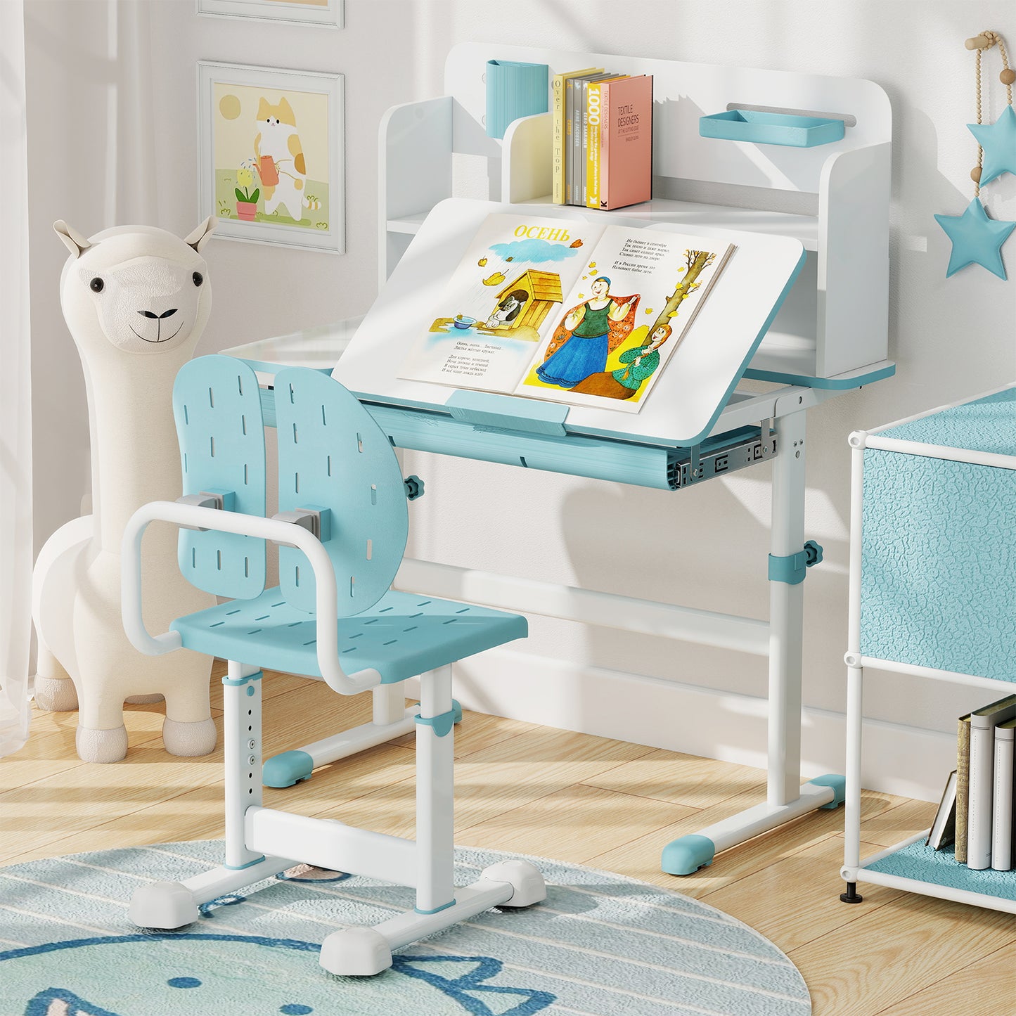 Height-adjustable Kid’s Desk Chair with Double Back Support and Breathable Seat-Blue