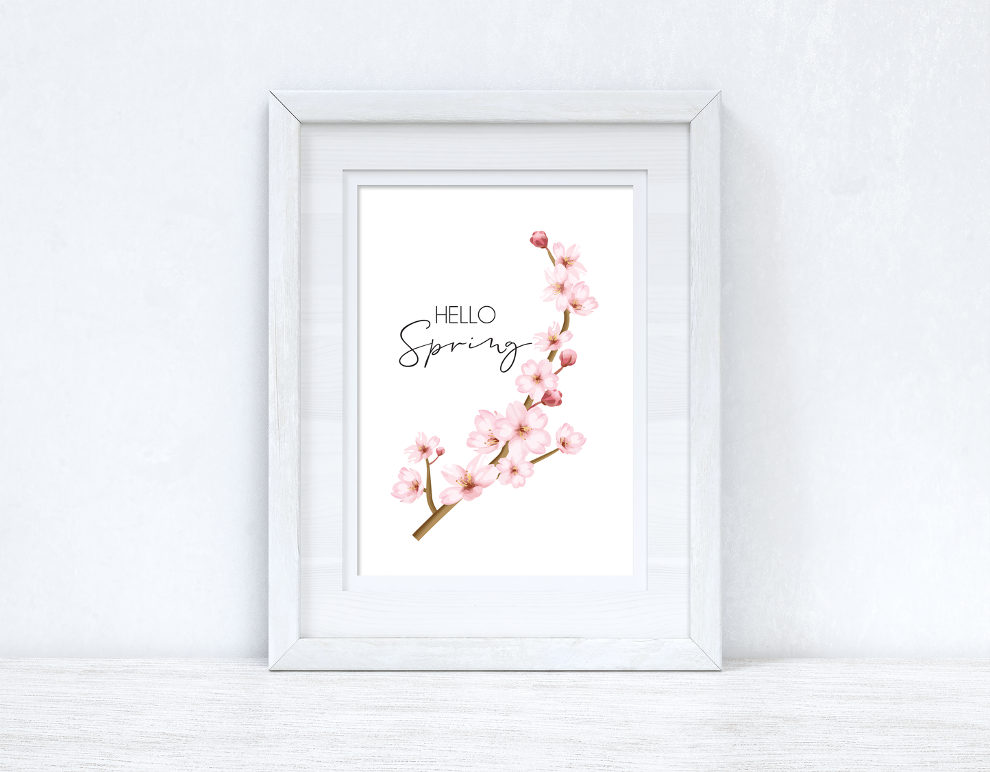 Hello Spring Cherry Blossom Spring Seasonal Wall Home Decor Print