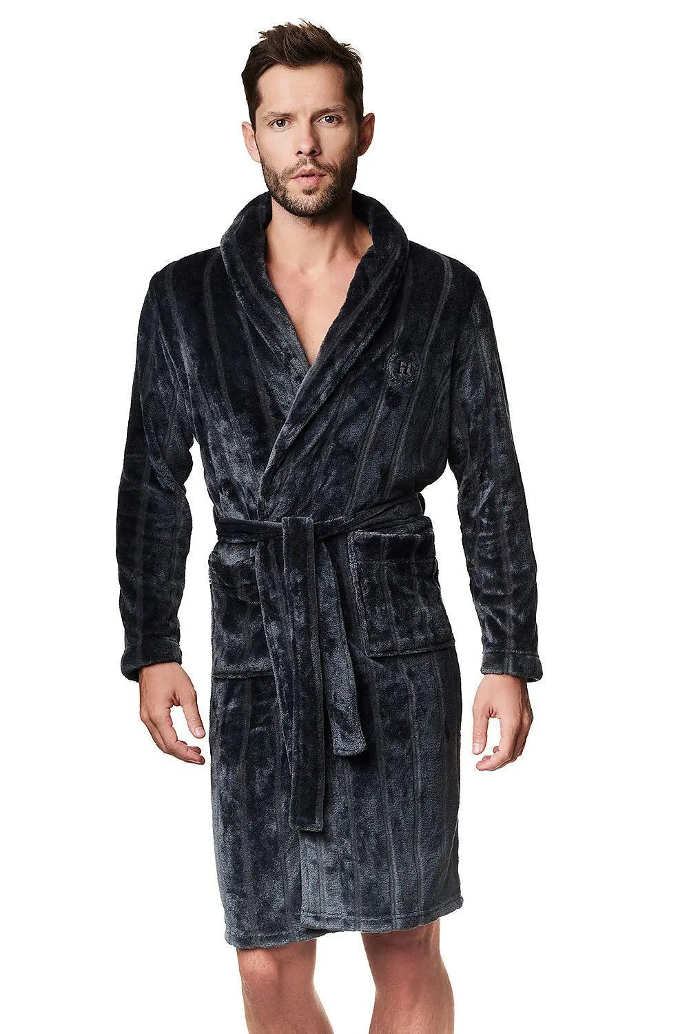 Henderson ribbed pattern and darker colours  bathrobe