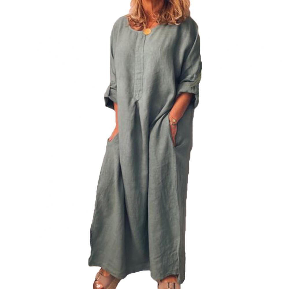 Women's Solid Color Over size Maxi Cotton Long Shirt Kaftan Dress Long