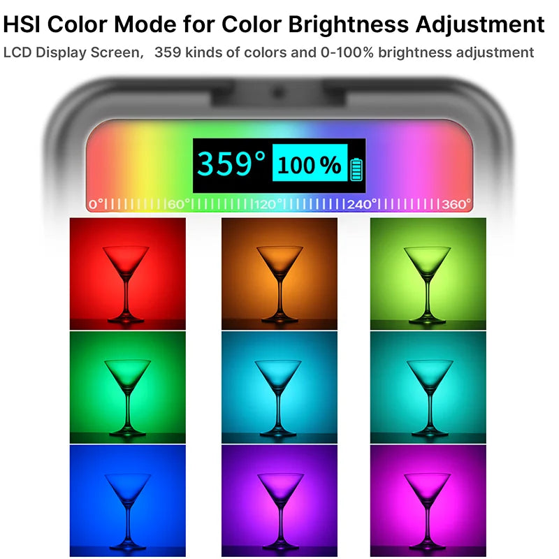Full Color RGB LED Video Light 2500K-9000K 800LUX Magnetic
