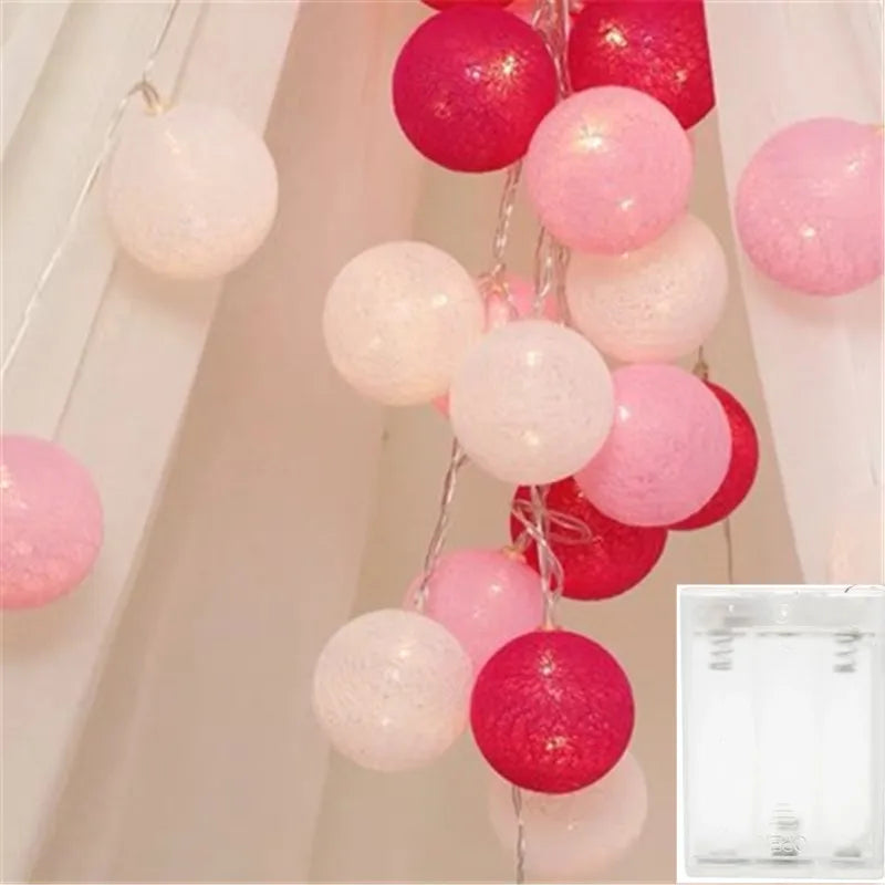 Christmas Cotton Ball Decorative String Light Handmade DIY Thread