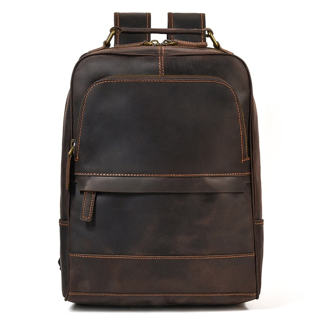 Vintage Genuine Leather Man& Travel Backpack Laptop Daypack Real Leather School Bag Big Travel Rucksack