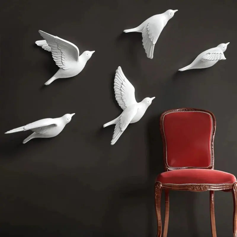 Nordic Resin Bird Wall Art – 3D Hanging Ornament Set of 5