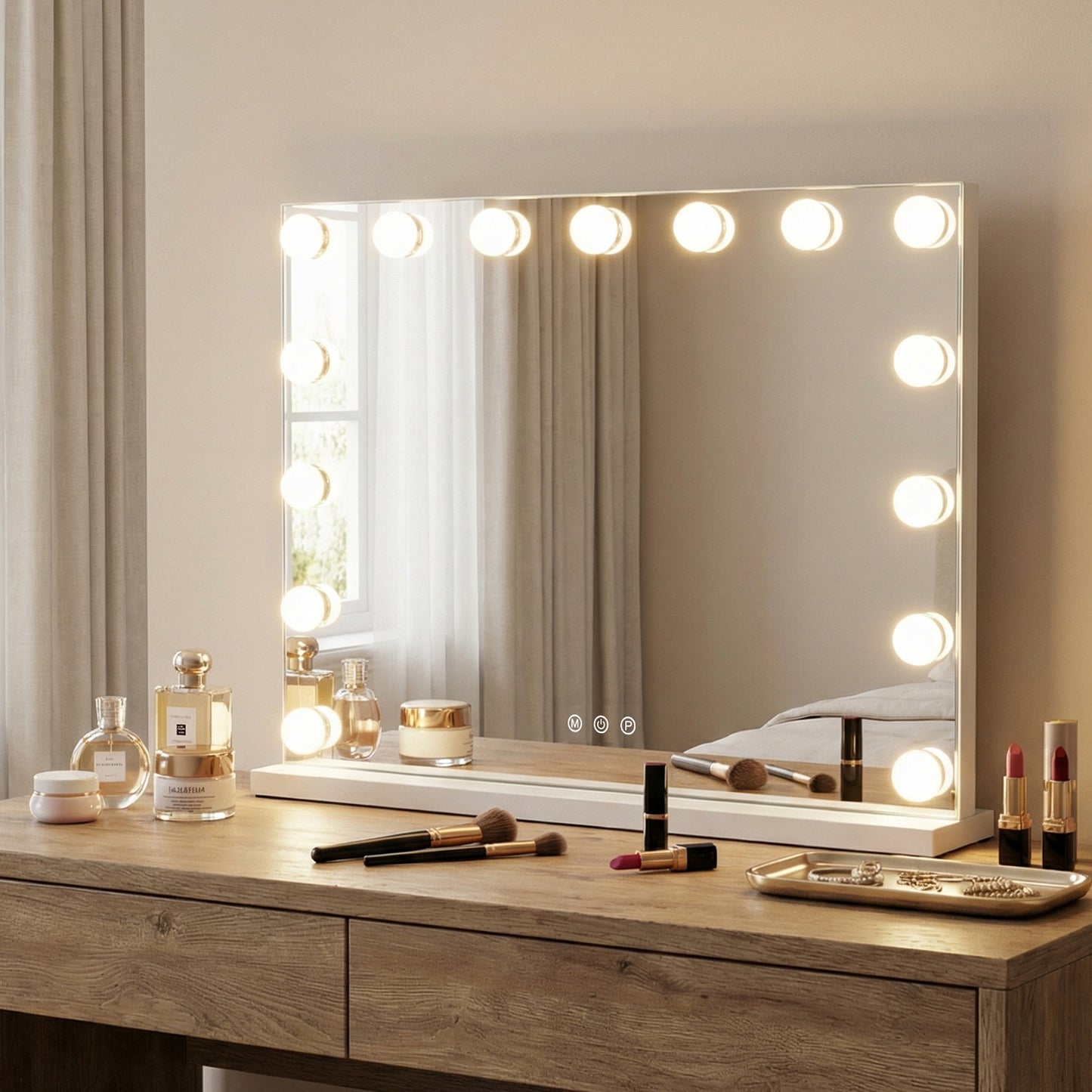 Hollywood Vanity Mirror with 3 Light Colors and Adjustable Brightness-White-L