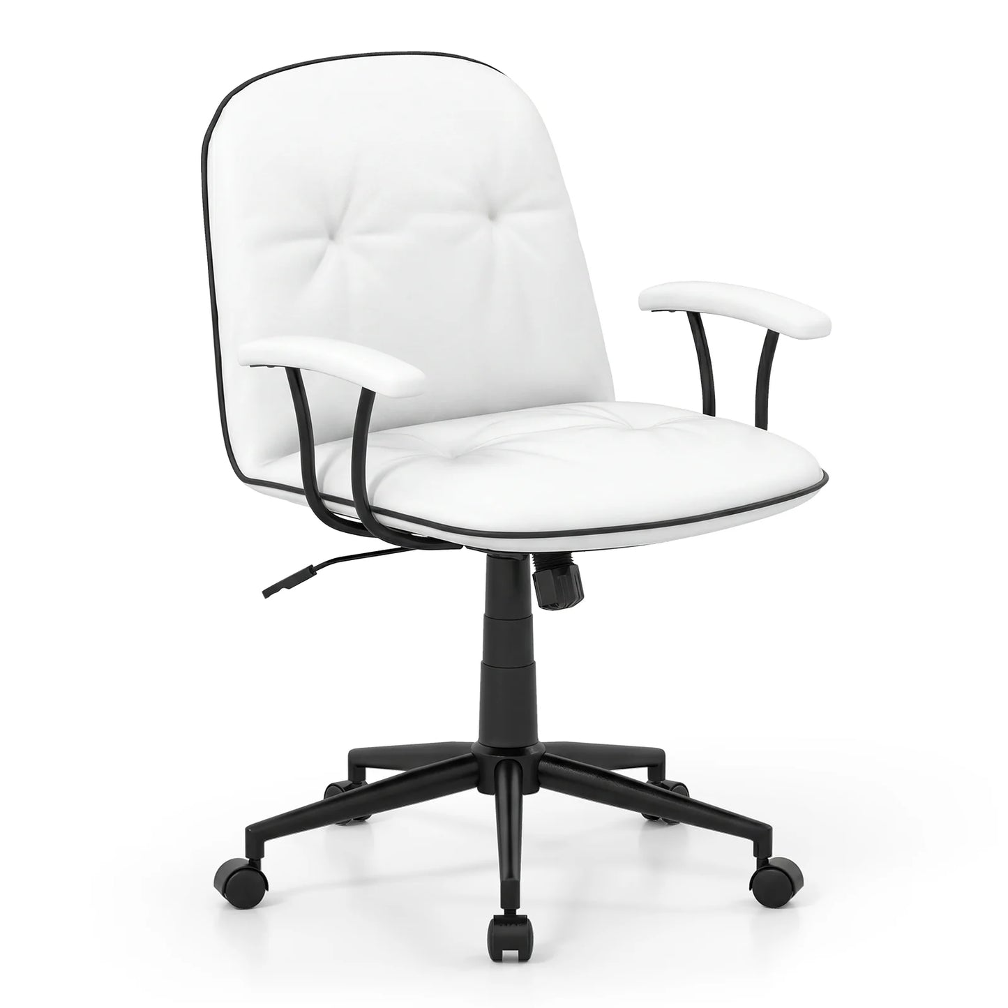 Home Office Desk Chair PU Leather Makeup Vanity Chair with Adjustable Height and Rocking Function-Grey