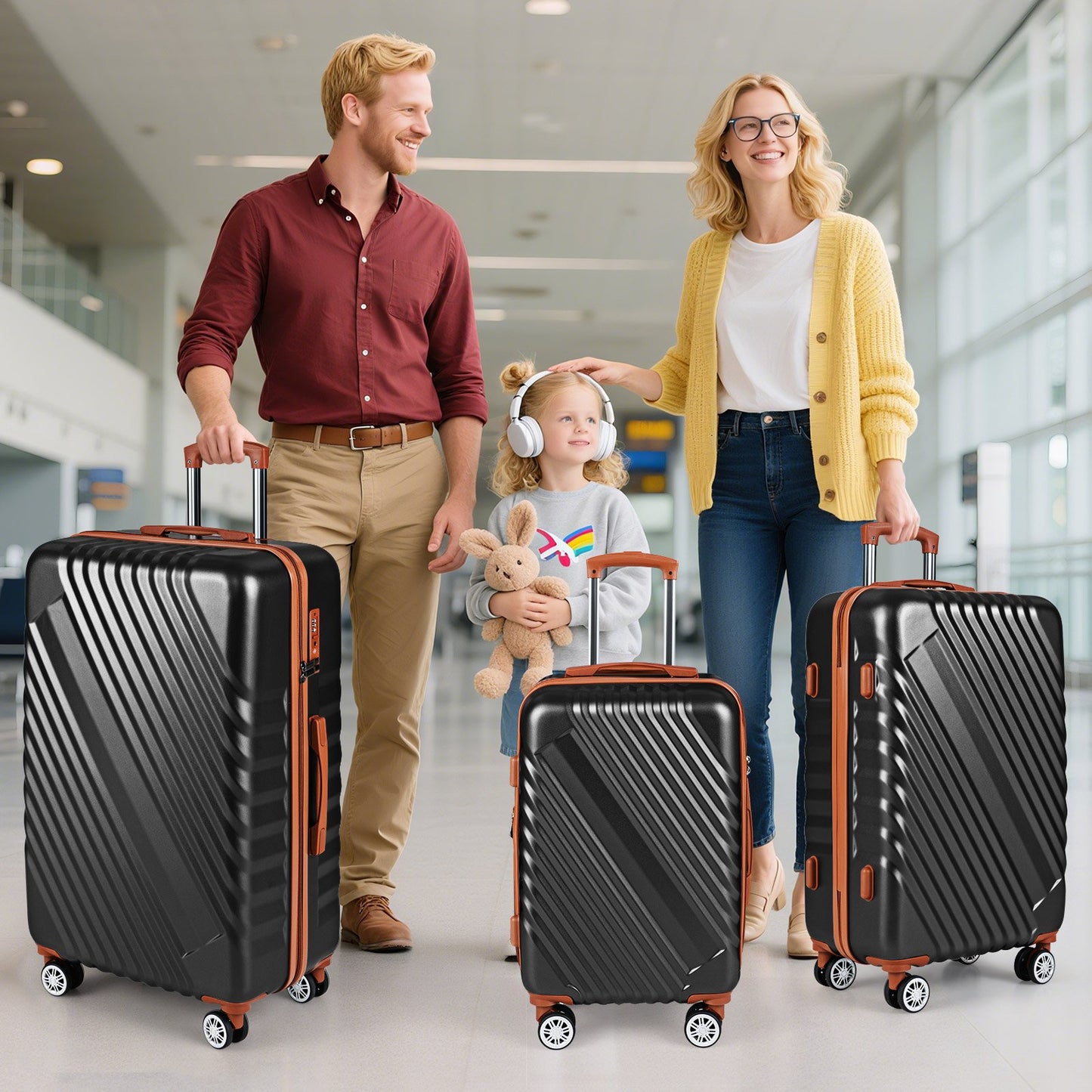 Large/Medium/Small Carry on Suitcase Sets with Premium Wheels and TSA Approved Lock-Black