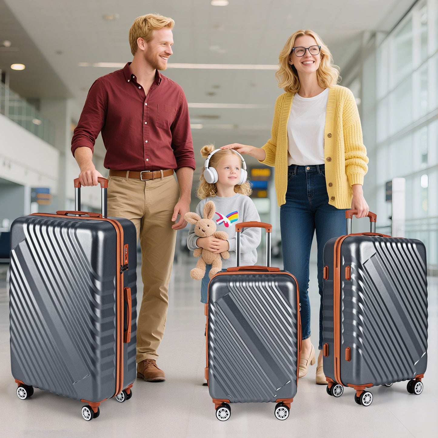 Large/Medium/Small Carry on Suitcase Sets with Premium Wheels and TSA Approved Lock-Black