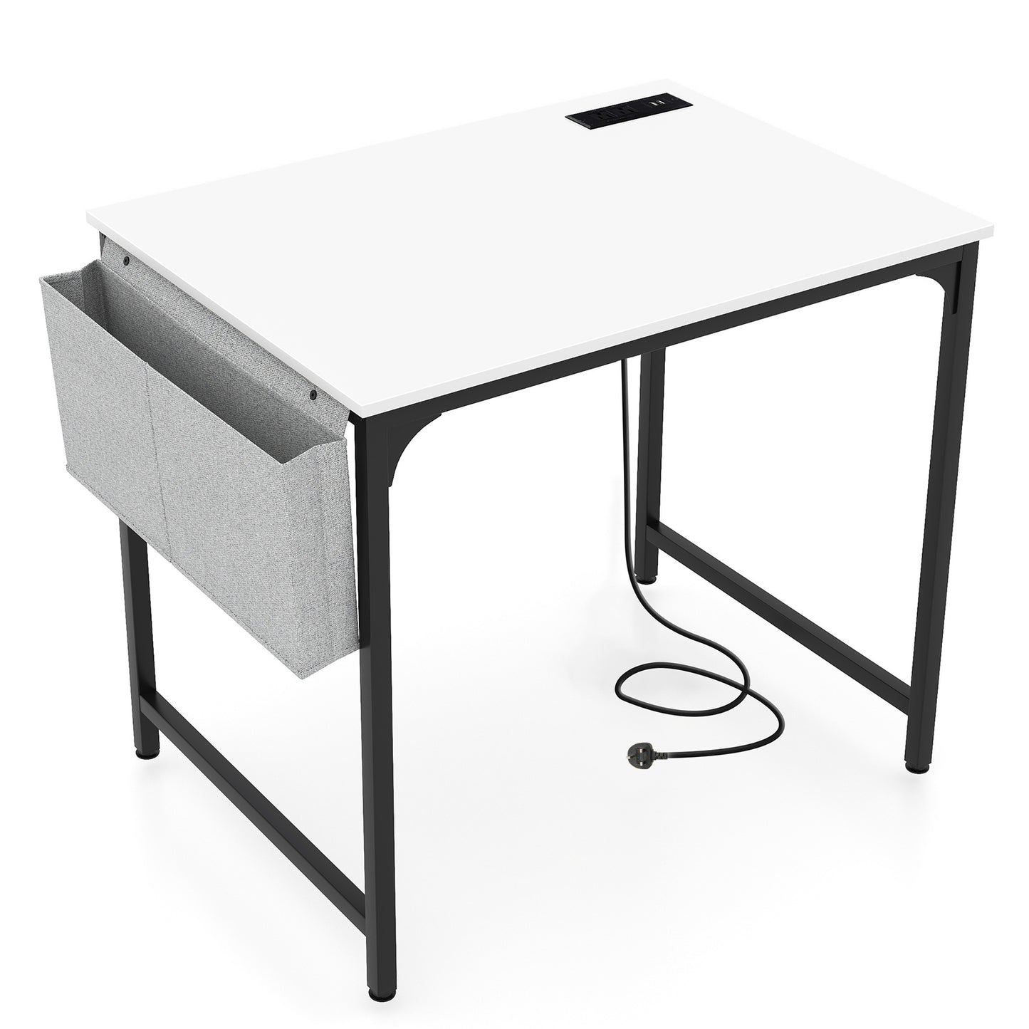 Home Office Desk with Charging Station and Storage Bag-Brown