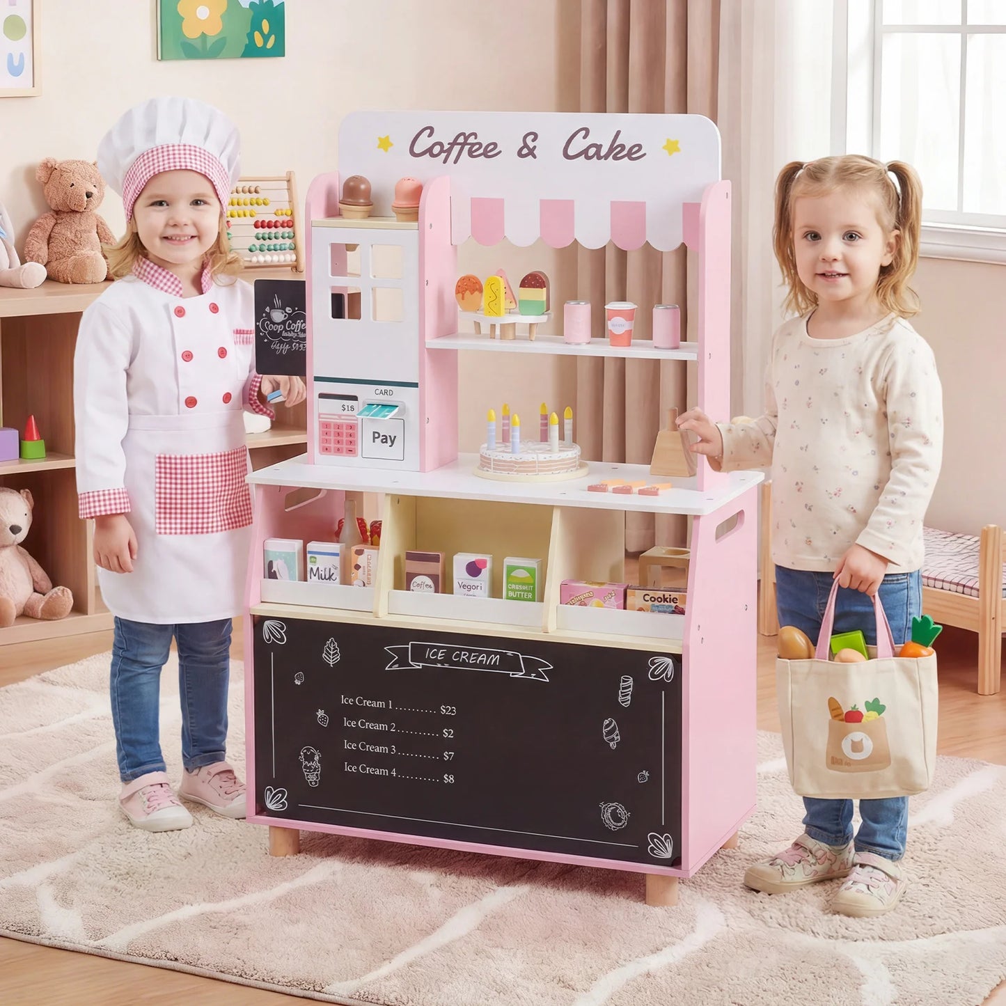 Honey Joy Kids Ice Cream Shop with 27 Accessories for Aged 3+-Blue