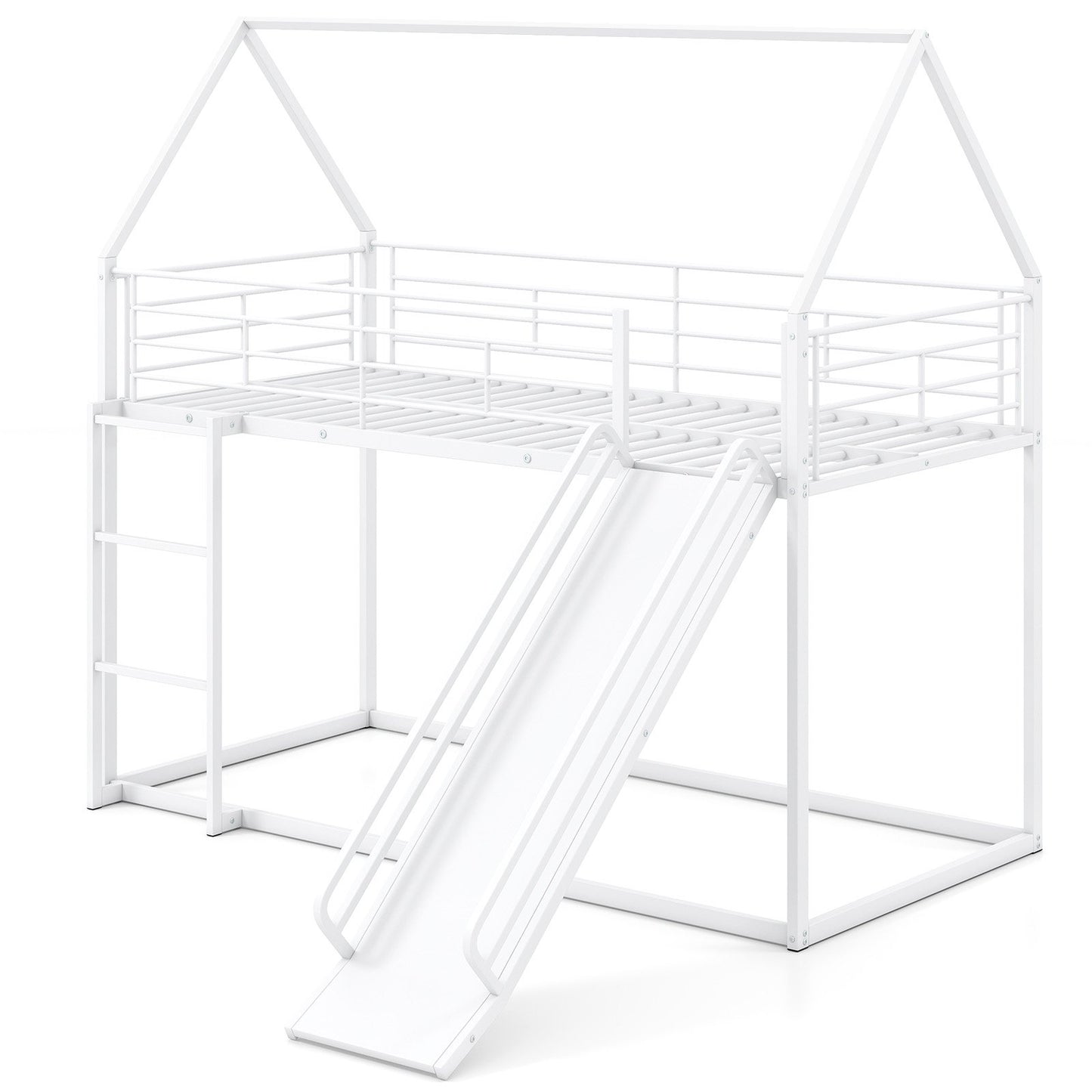 190 x 90 cm House Bunk Bed with Slide and Safety Guardrail Ladder-Black