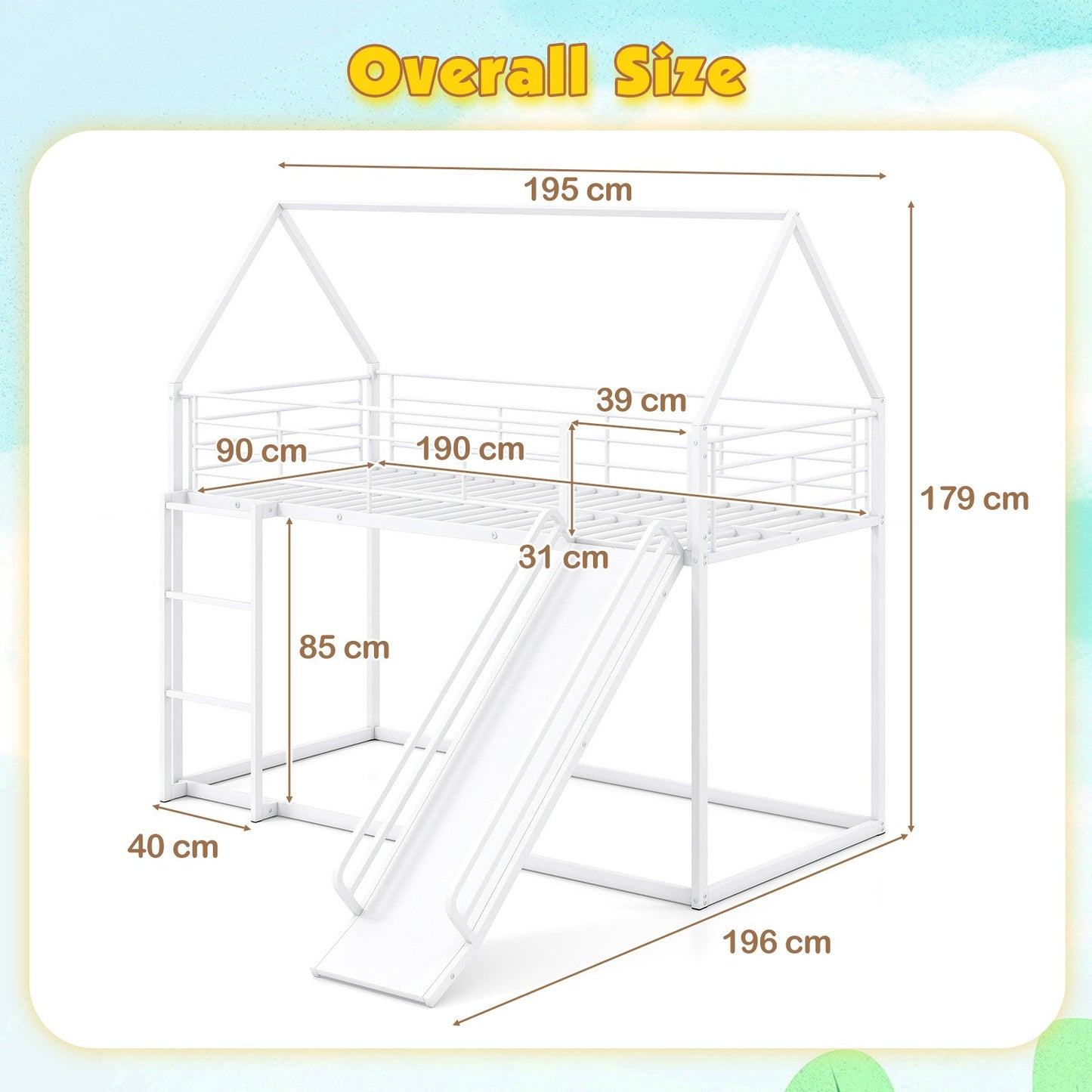 190 x 90 cm House Bunk Bed with Slide and Safety Guardrail Ladder-Black