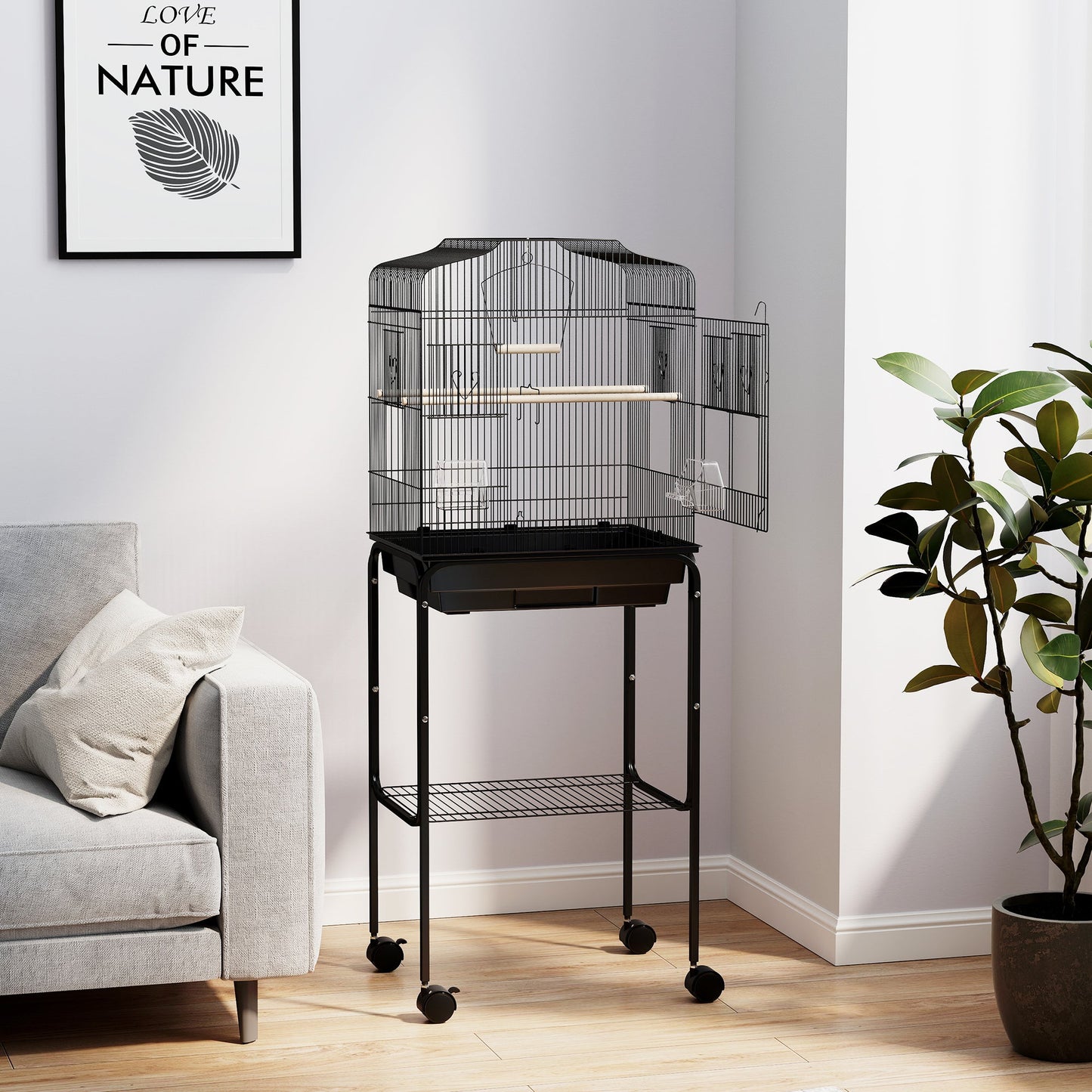 PawHut Bird Cage for Budgie Finch Canary Parakeet W/ Stand Tray Black