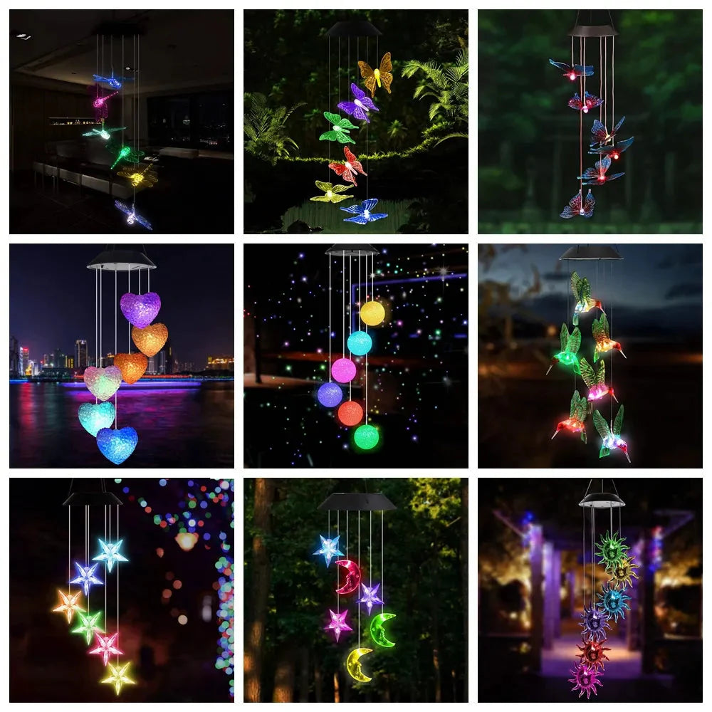 Hummingbird Wind Chime Light Color Changing Waterproof Hanging Solar Light