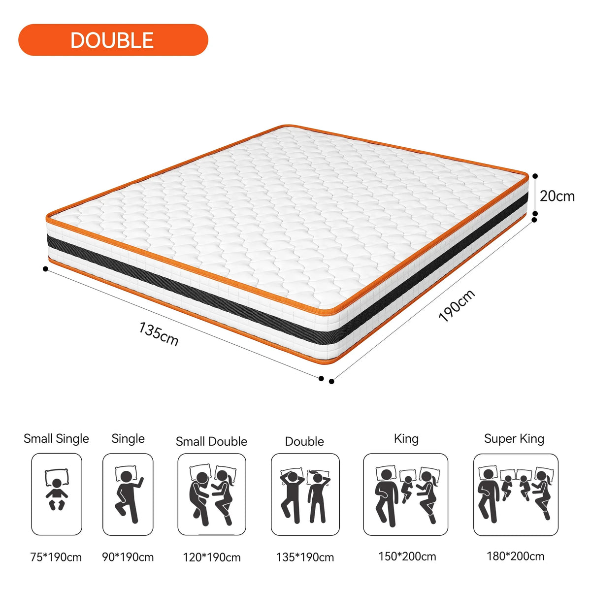 Hybrid Memory Foam and Pocket Spring Mattress All Sizes Breathable Orthopaedic