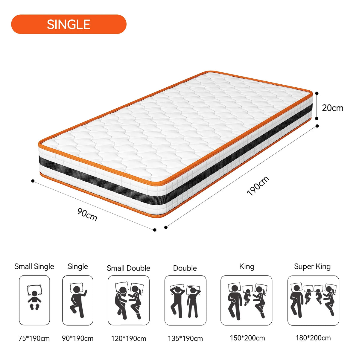 Hybrid Memory Foam and Pocket Spring Mattress All Sizes Breathable Orthopaedic