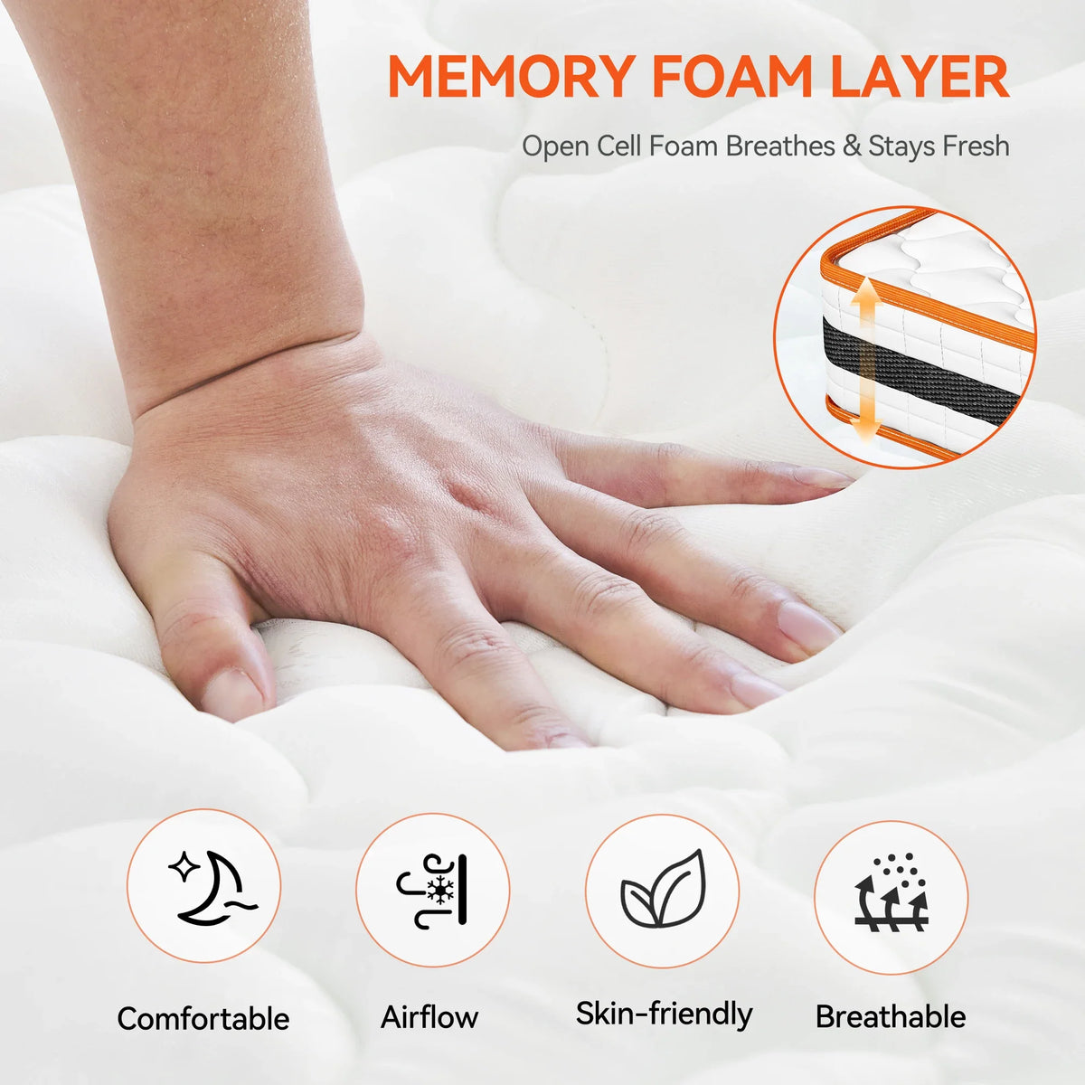 Hybrid Memory Foam and Pocket Spring Mattress All Sizes Breathable Orthopaedic