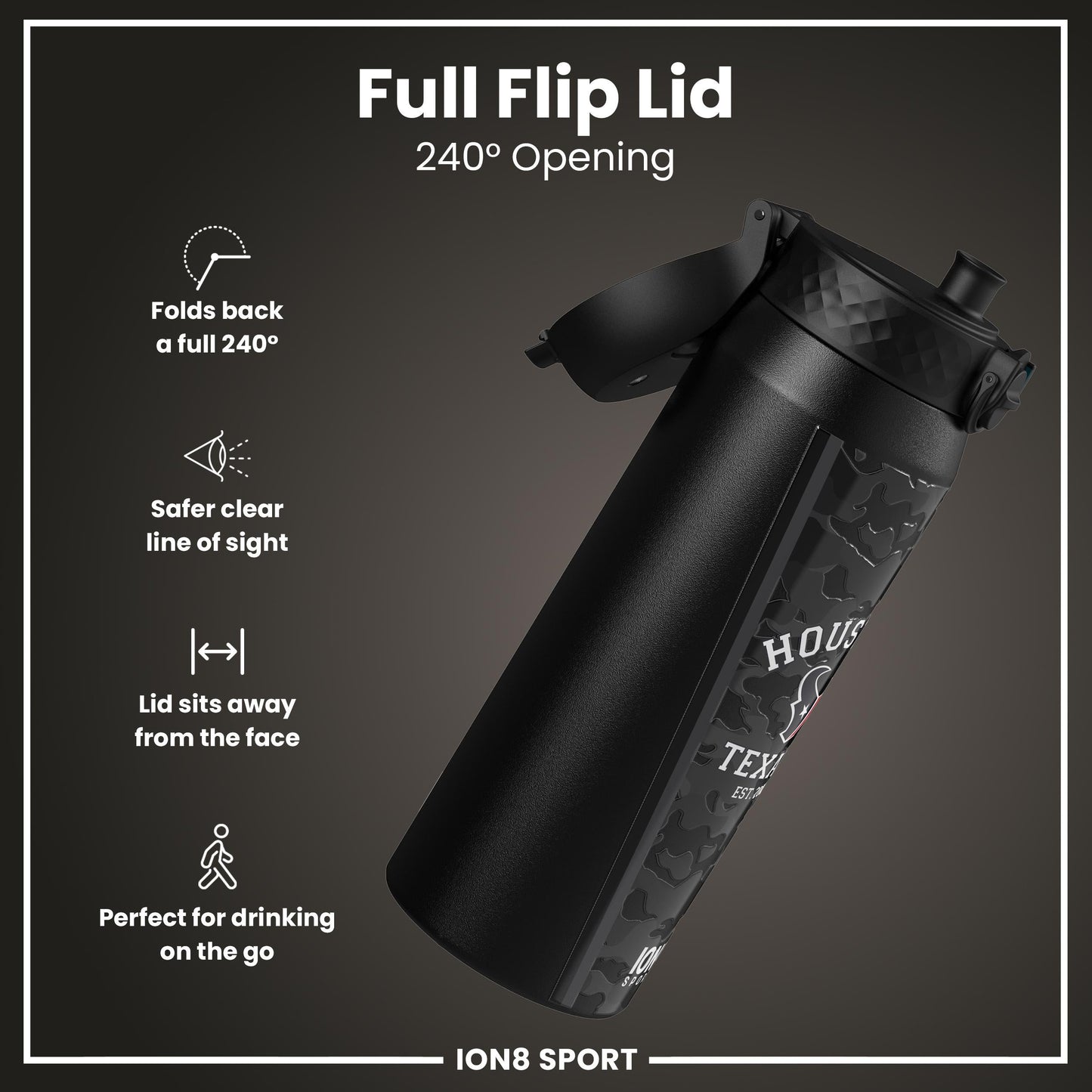 NFL x ION8 Insulated Steel Water Bottle, NFL Texans, 750ml (24oz)