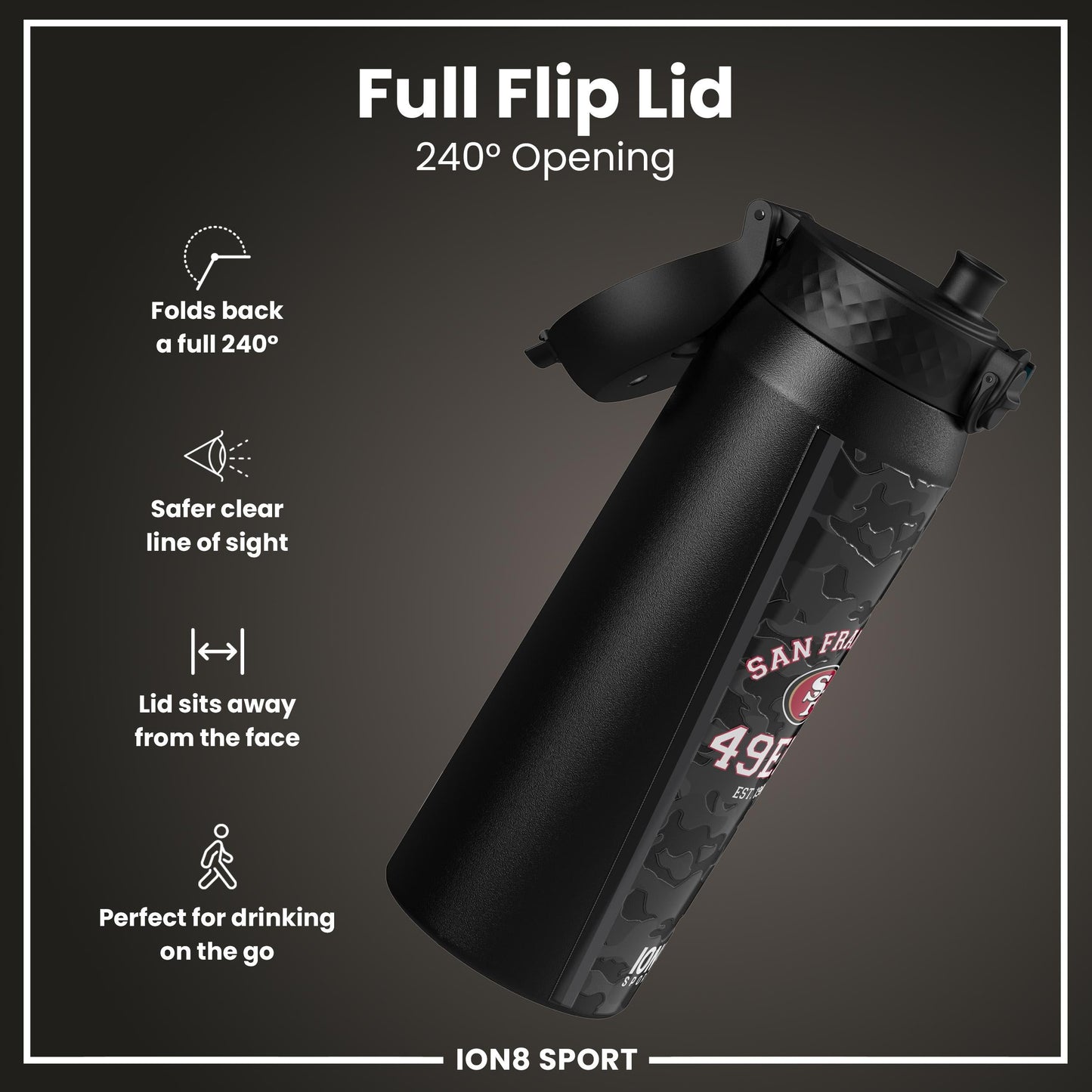 NFL x ION8 Insulated Steel Water Bottle, NFL 49ers, 750ml (24oz)