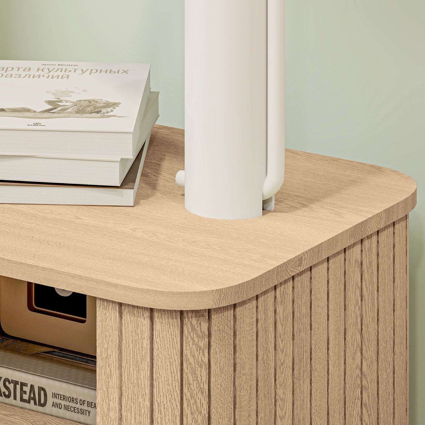 HOMCOM Nightstand with Sliding Doors and Metal Legs for Bedroom Oak Tone