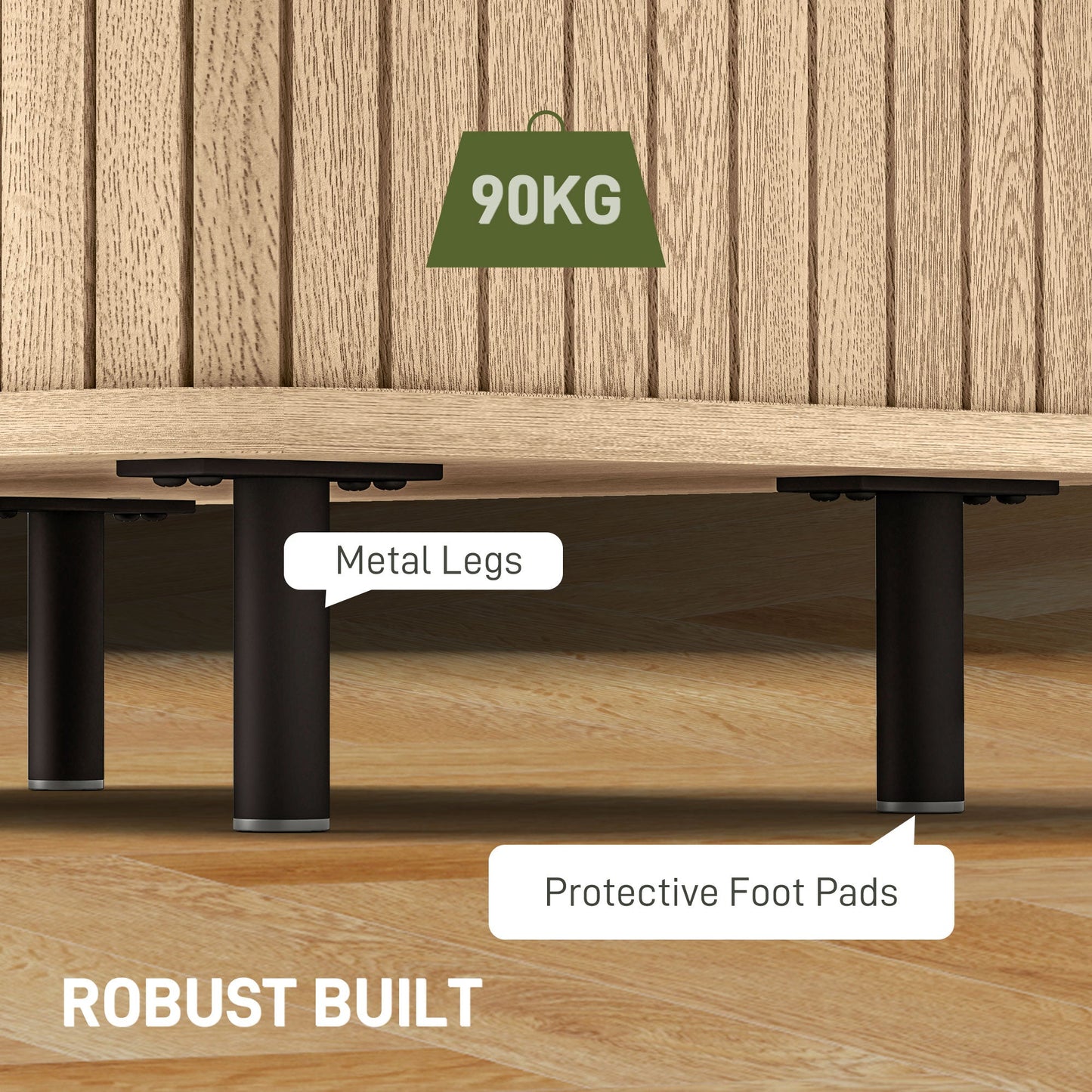 HOMCOM Nightstand with Sliding Doors and Metal Legs for Bedroom Oak Tone