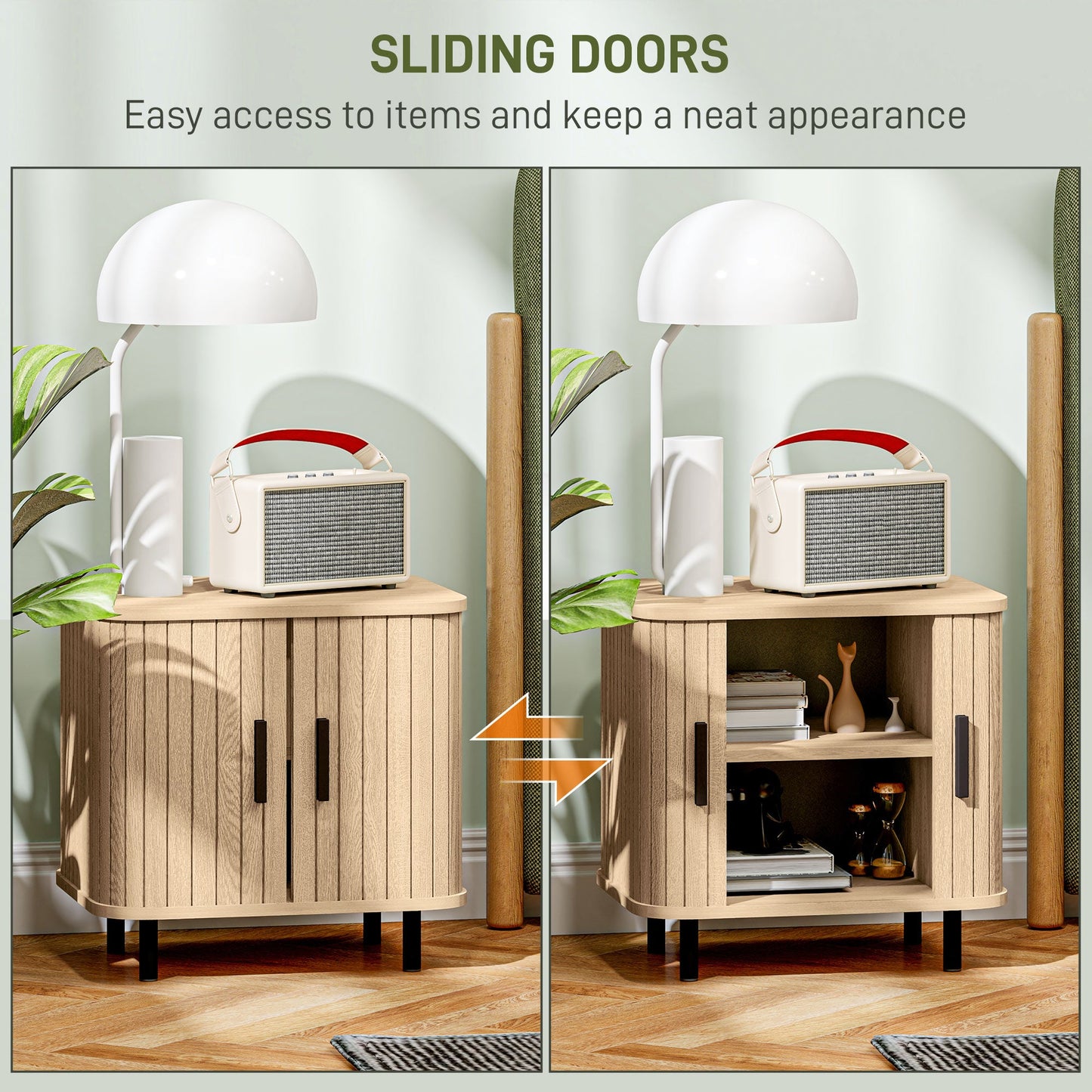 HOMCOM Nightstand with Sliding Doors and Metal Legs for Bedroom Oak Tone