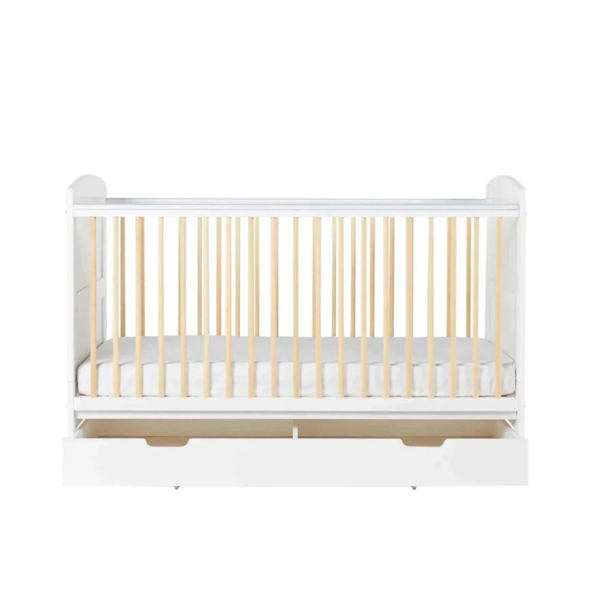 Ickle Bubba Coleby Scandi Cot Bed with Under Drawer Scandi White - Premium Pocket Sprung Mattress
