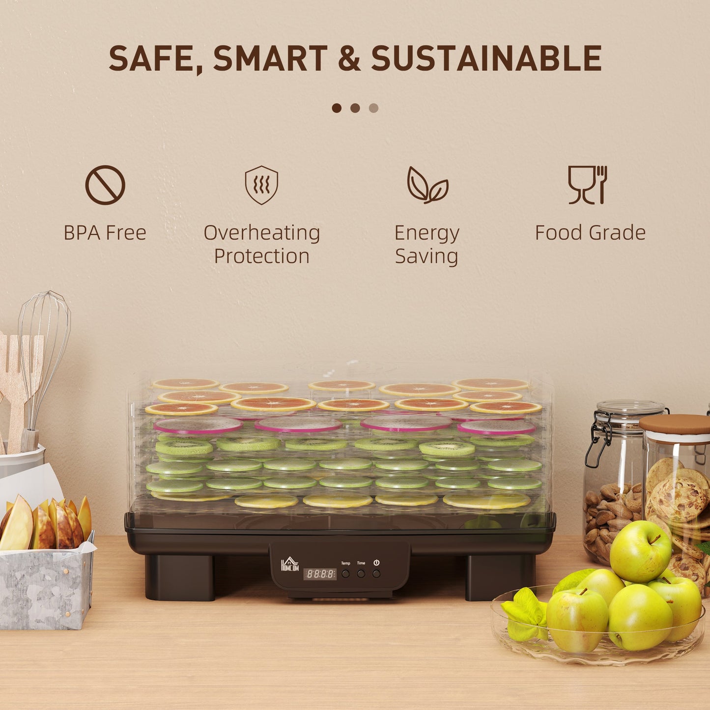 HOMCOM 6 Tray Food Dehydrator, Food Dryer Machine for Fruit Meat Vegetable