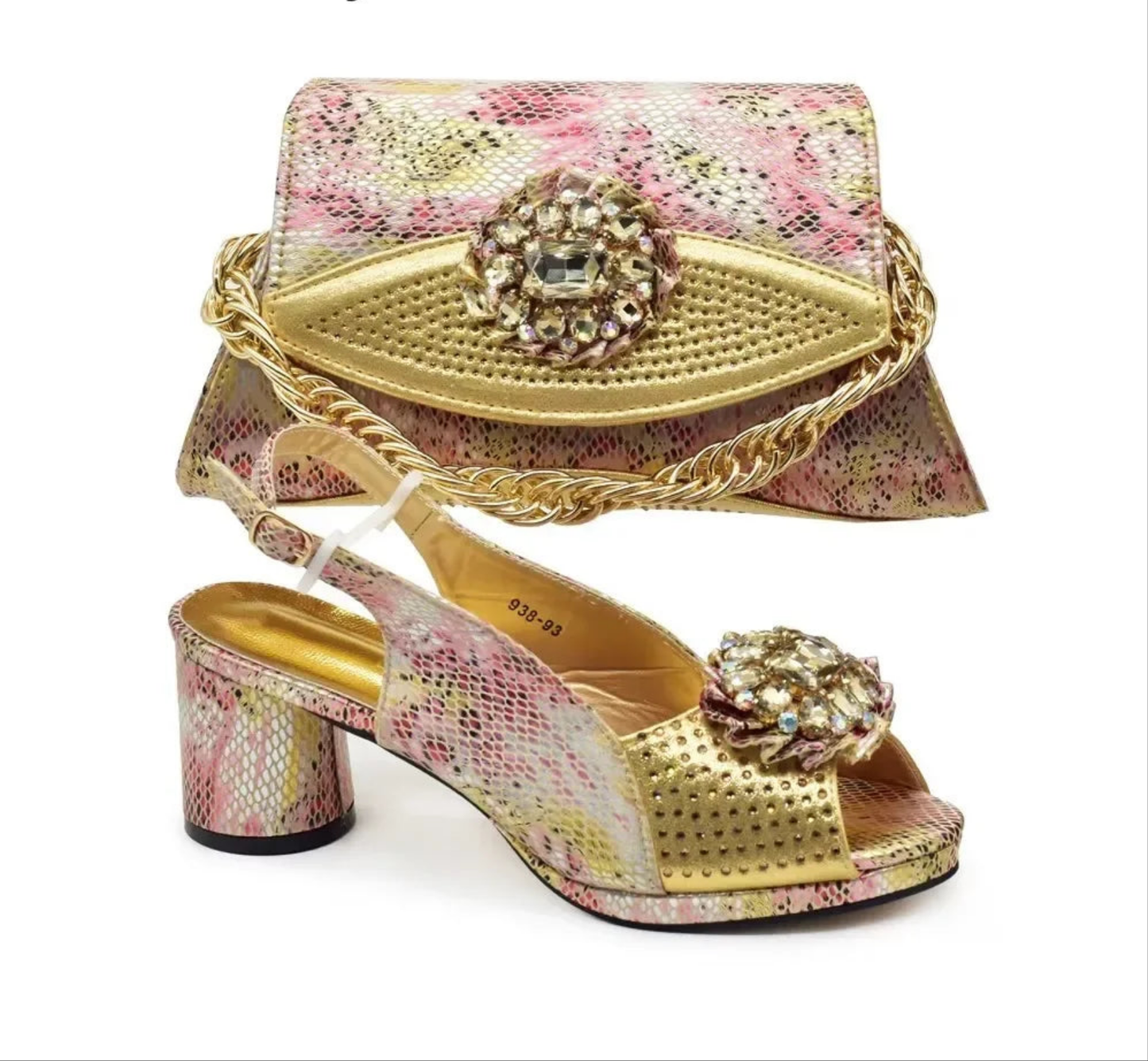 Italian Shoes and Bags Matching Set Decorated with Rhinestone