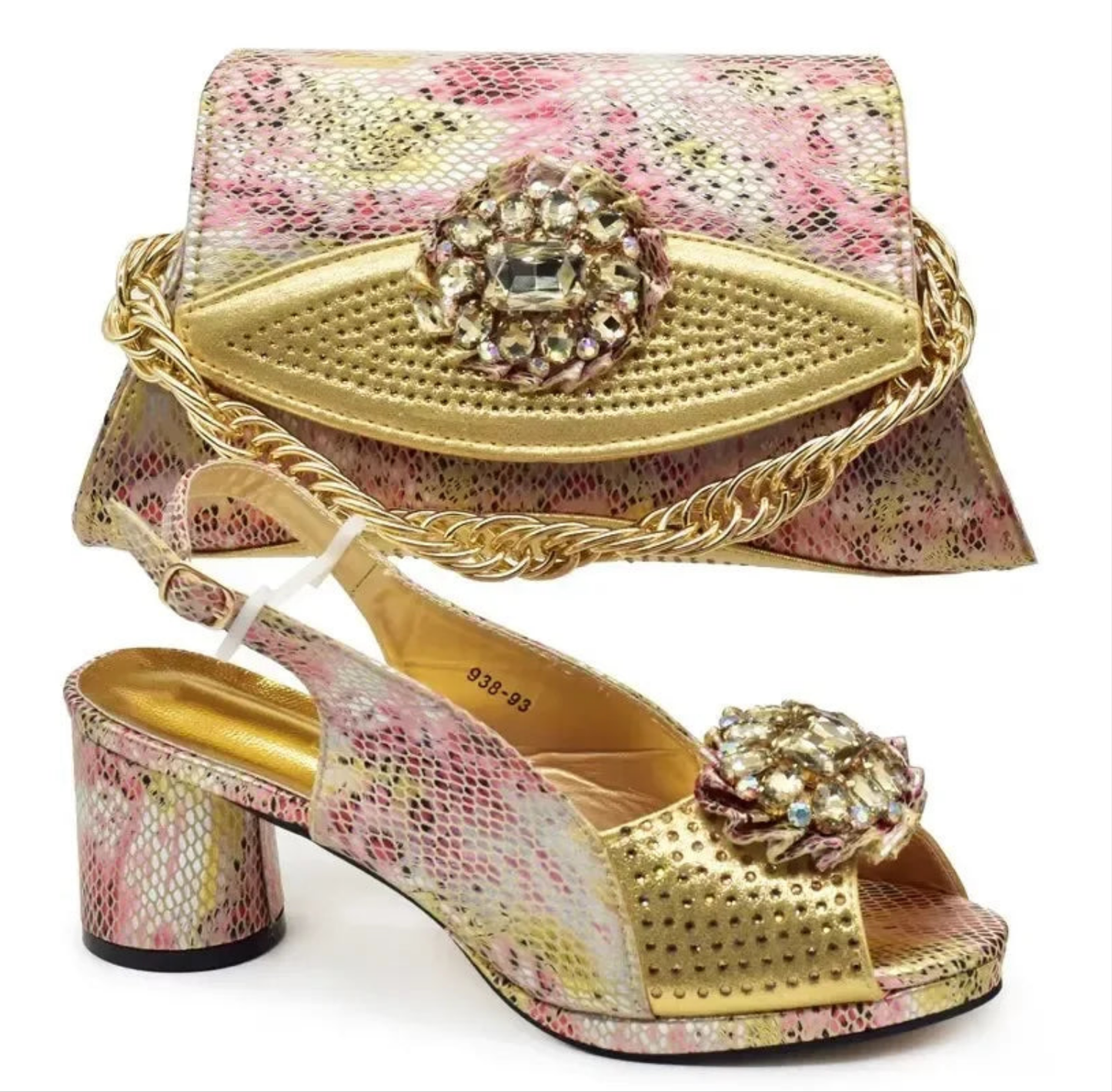 Italian Shoes and Bags Matching Set Decorated with Rhinestone