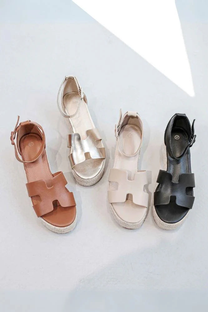 Strap Wedge Sandals – Beige | Sizes 3–7