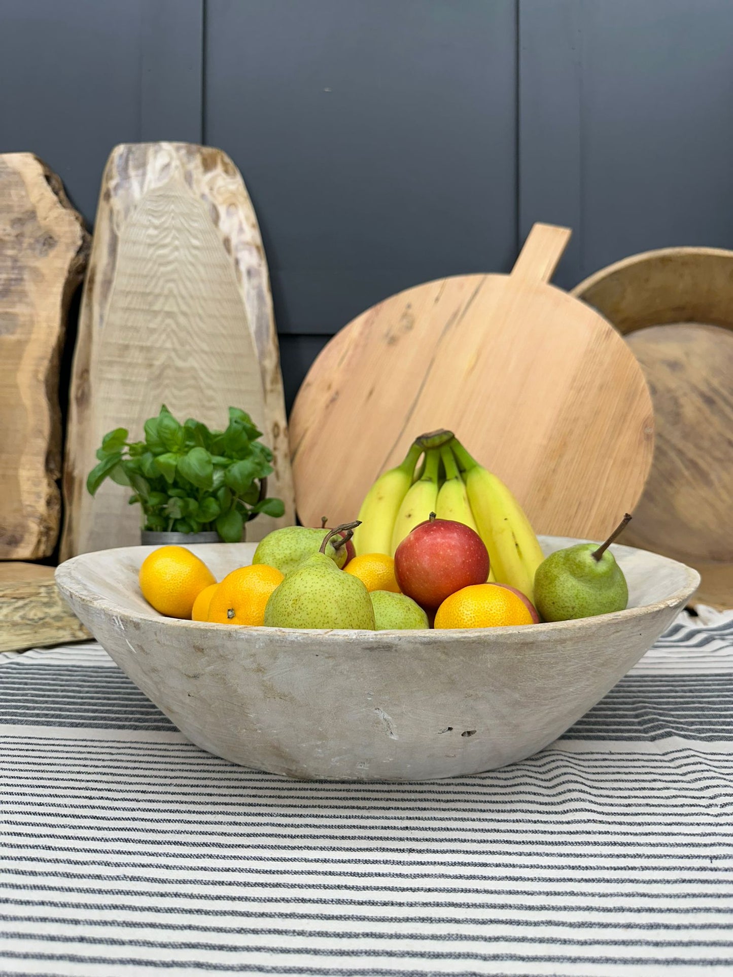 Vintage Bleached Wooden Serving Bowl / Fruit Bread Antipasti Cheese Board Tray