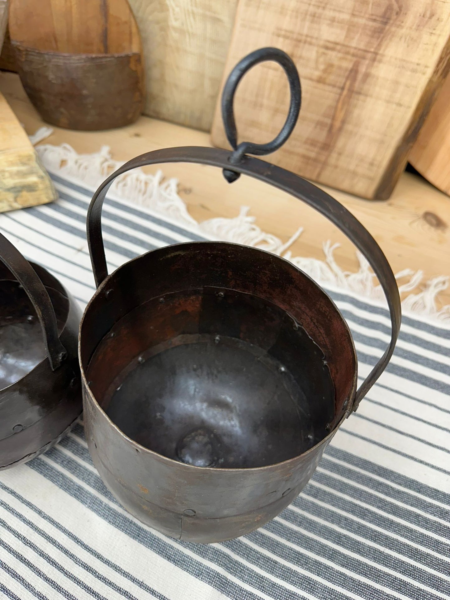 Pair Of Iron Hanging Plant Pot Planter / Herb Pot / Rustic Decor