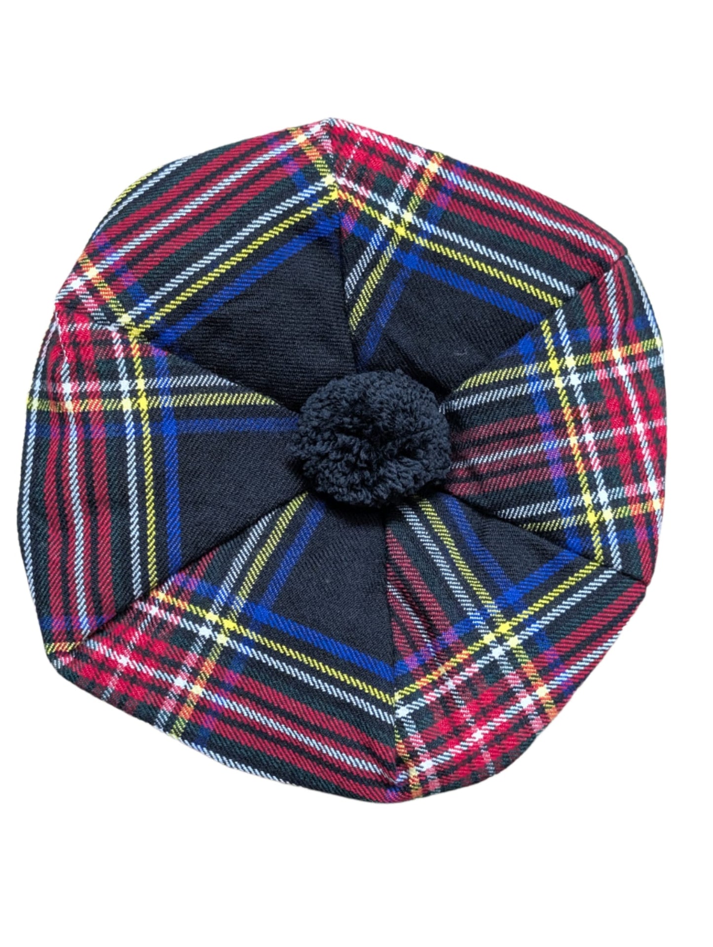 Kilts Boutique Black Stewart Tartan Tam O'Shanter Cap, Traditional Scottish Highland Hat with Pom, Acrylic Wool