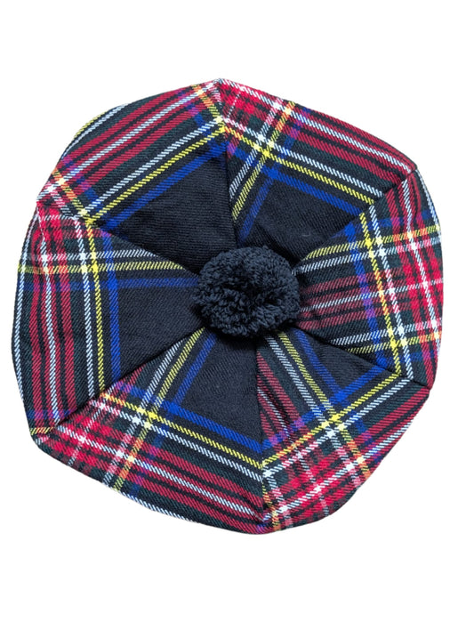 Kilts Boutique Black Stewart Tartan Tam O'Shanter Cap, Traditional Scottish Highland Hat with Pom, Acrylic Wool