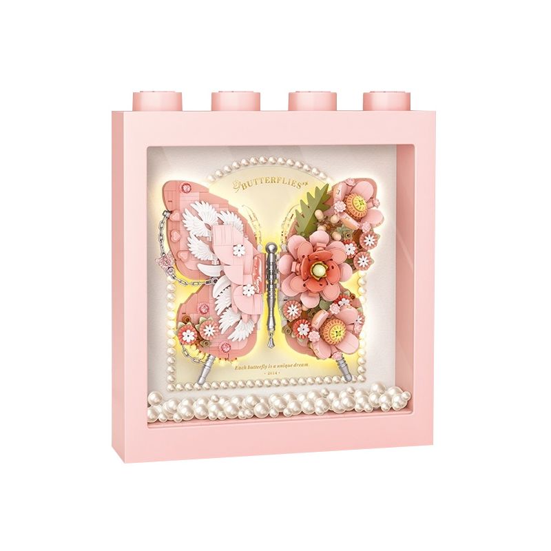 LOZ Pink Butterfly Flowers Frame 1960