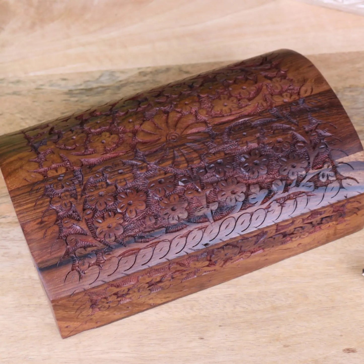 Aipur Sheesham Wood Carved Treasure Chest Box