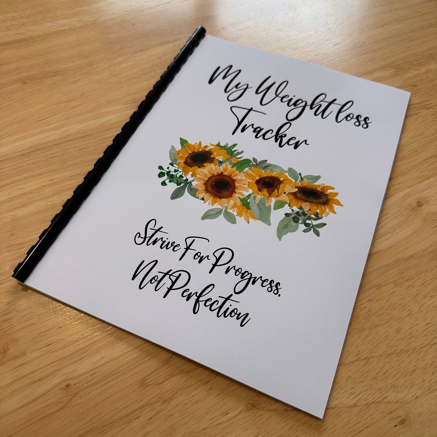 Binded Cute Sunflower Weight Loss & Diet Tracker Journal A4 Diary - Up To 1 Year Measurements Goals Weigh Ins + Lots MORE!