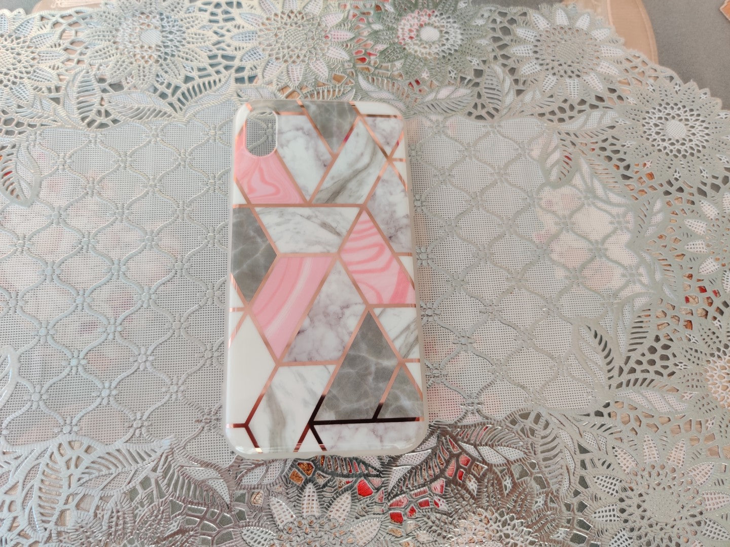 Marble Geometric TPU Coral Case - For iPhone XR