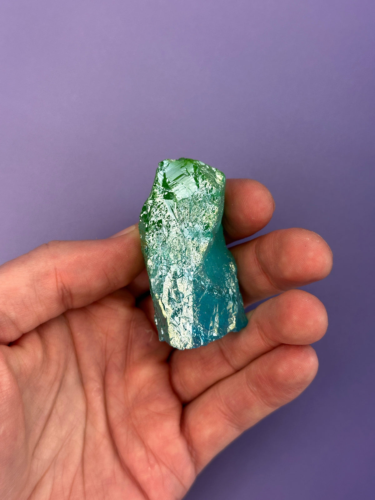 Green-yellow aura quartz - Rough chunk