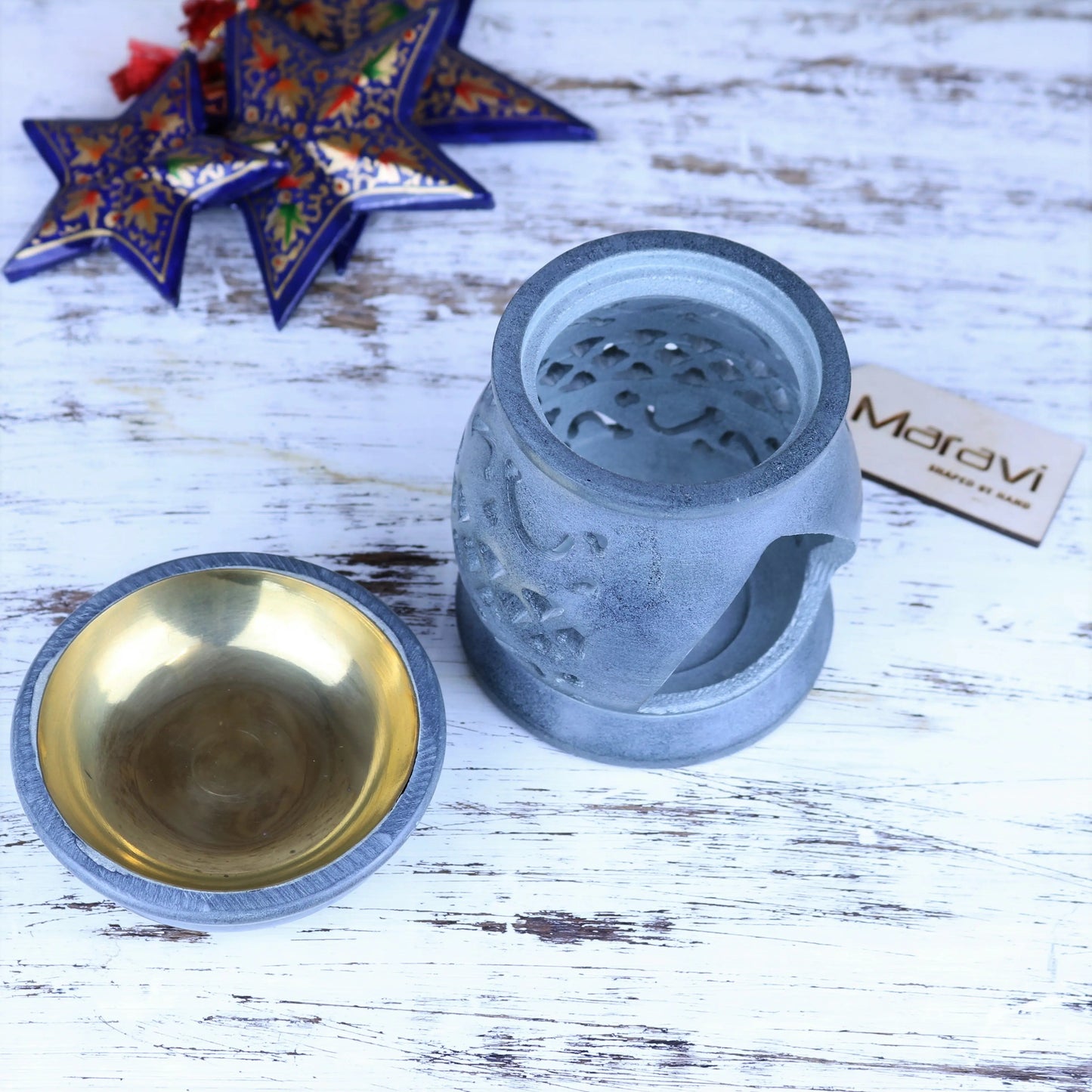 Nokari Grey Carved Soapstone Oil Burner - 6 Designs