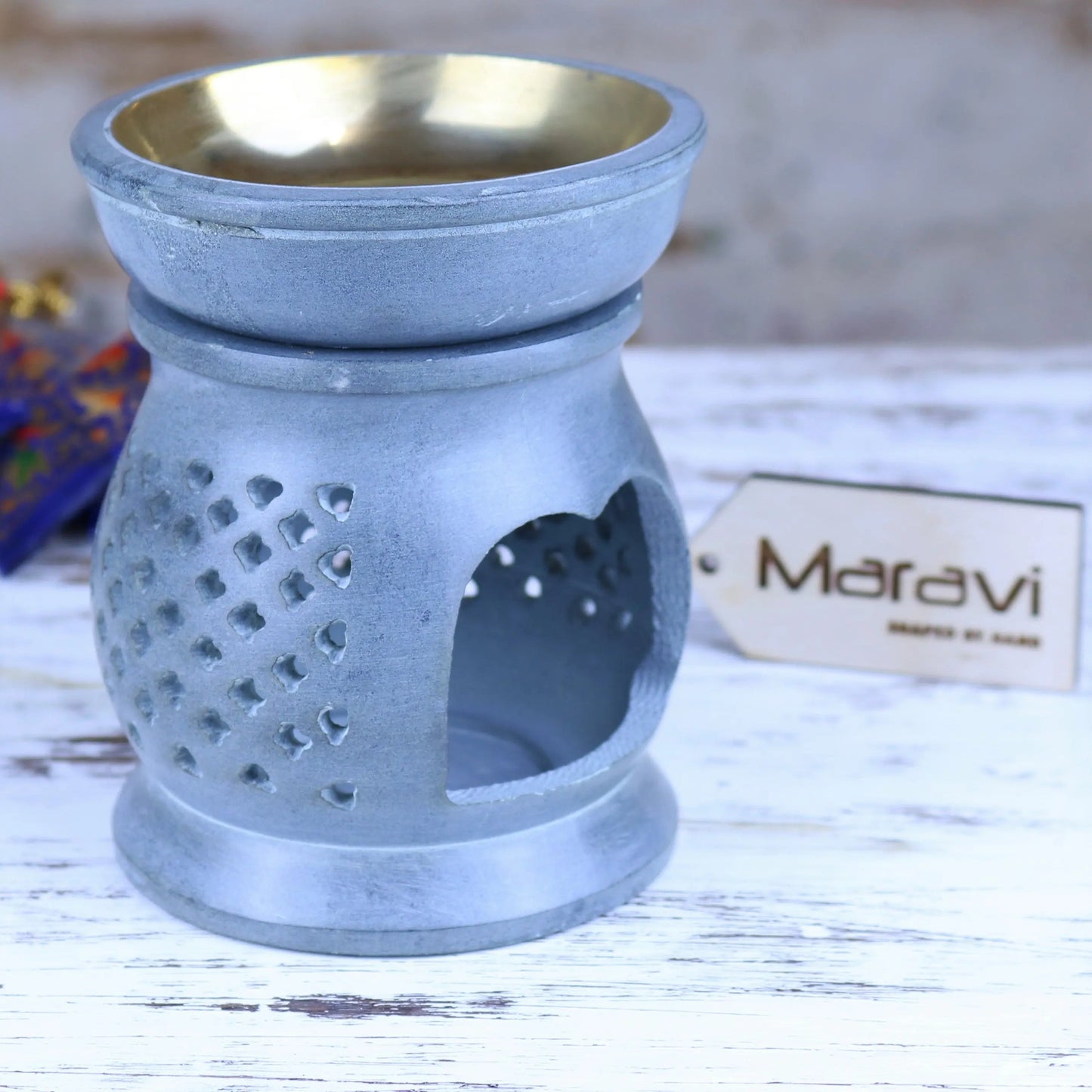Nokari Grey Carved Soapstone Oil Burner - 6 Designs