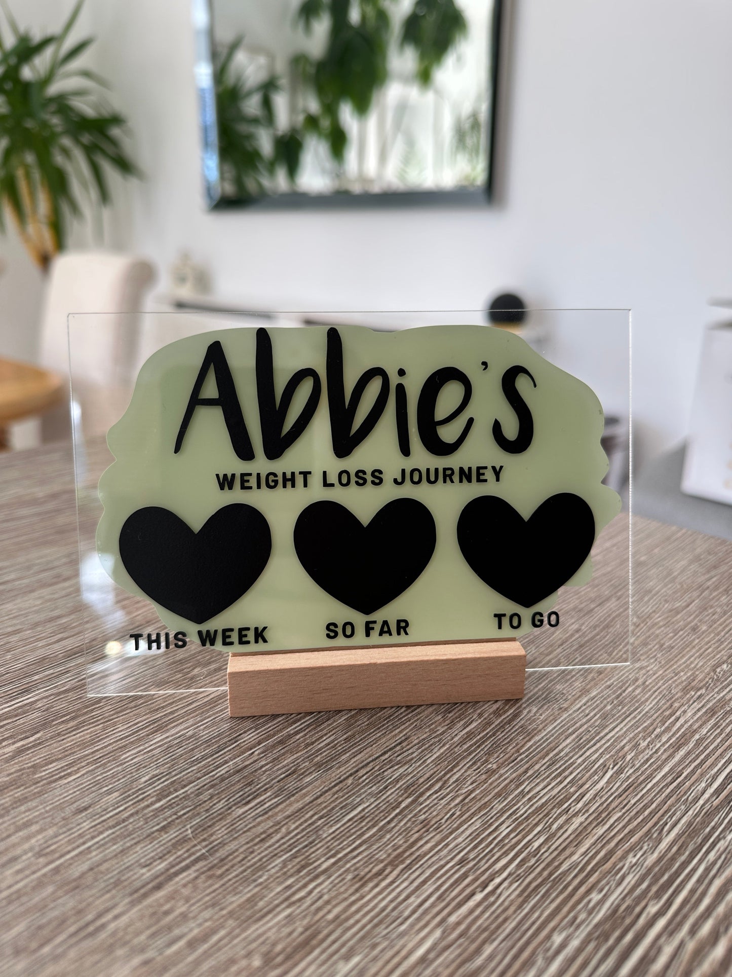 Personalised Name Wreath 10x15cm Clear Acrylic Weight Loss Journey Slimming Couting Tracker Sign With Wooden Base & Drywipe Pen