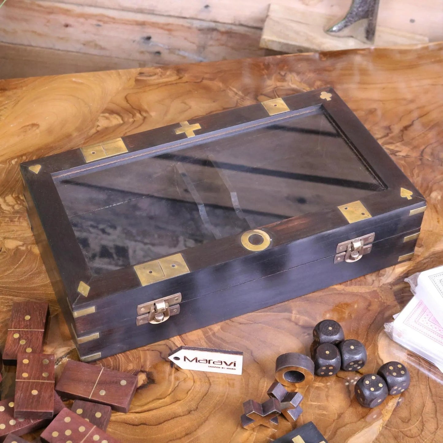Tarera Sheesham Wood 5in1 Game Compendium Antique Finish