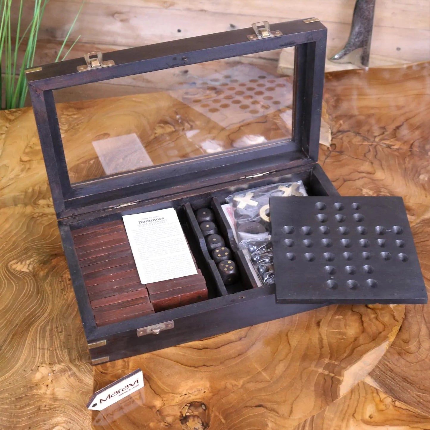Tarera Sheesham Wood 5in1 Game Compendium Antique Finish