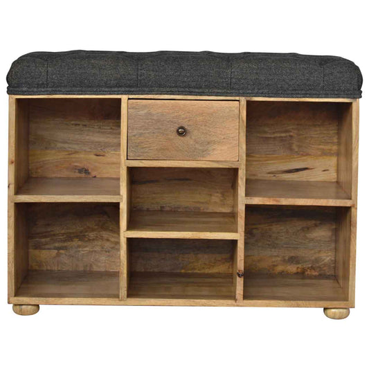 Black Tweed 1-Drawer Bench