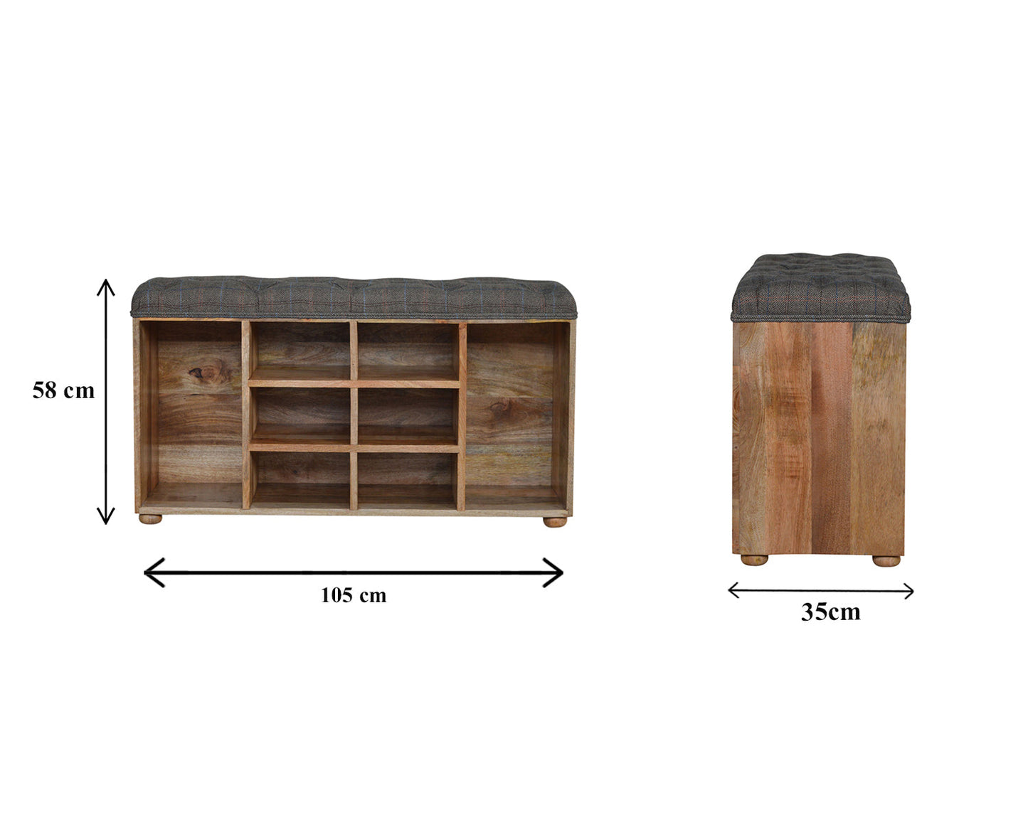 Multi Tweed Open Shoe Storage Bench