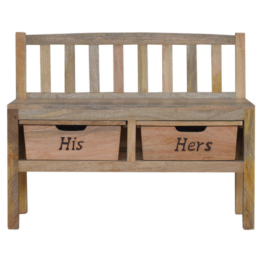 His & Hers Carved Storage Bench | Hand-Carved