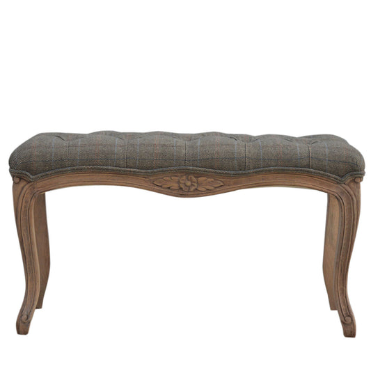 Multi Tweed Carved Bedroom Bench | Hand-Carved