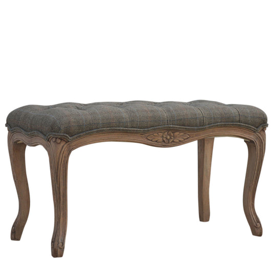Multi Tweed Carved Bedroom Bench | Hand-Carved